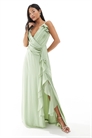 Макси-платье из шифона для подружки невесты с перекрещивающимся вырезом спереди, оборками и разрезом артикул 142046686
