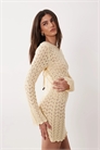 Мини-платье с длинными рукавами и вязаной отделкой на талии артикул 151865792