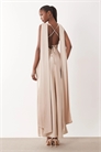 Макси-платье для подружки невесты из атласа с V-образным вырезом, шнуровкой и шарфом артикул 154078322