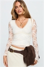 Топ с прозрачными рукавами из кружева «Питтер», V-образным вырезом и волнистой отделкой артикул 150660857