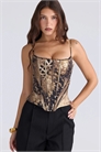 Атласный корсет-топ Cadie с золотым леопардовым принтом артикул 152384384