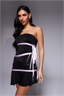 Мини-платье Arly с облегающим кроем, бандо, контрастной отделкой из атласной ленты и асимметричным подолом артикул 153533260