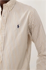 Рубашка из хлопка и льна с полосками и логотипом артикул 154032200