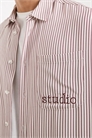 Рубашка свободного кроя в полоску с вышивкой на груди артикул 152422947