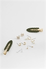 Набор сережек, состоящий из пуссет-сережек и колец с искусственными жемчужинами и элементами золотистого цвета артикул 155408039