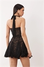 Мини-платье из кружева с квадратным вырезом, завязками на шее, сборками и клиновидным подолом артикул 154951931