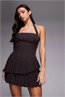 Эксклюзивное мини-платье с асимметричным вырезом «холтер», воланами и многослойным кроем, сшитое на заказ артикул 152556996