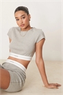 Короткий топ с ребристой отделкой артикул 140889708