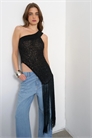 Трикотажный топ на одно плечо с кисточками артикул 153818450