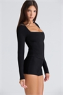Черный топ-корсет с длинными рукавами артикул 151561112