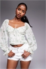 Блузка с рукавами-балонами и чашками с кружевной отделкой артикул 143357829