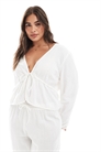 Блузка из гофрированного хлопка с завязками спереди и укороченным кроем co-ord артикул 146736872