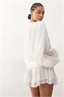 Мини-платье из шифона с драпировкой, рукавами-балонами и завязкой на талии артикул 153249109