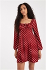 Мини-платье в горошек с длинными рукавами в стиле «доярки» артикул 151092255