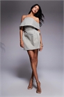 Мини-платье с глубоким вырезом «бардо» и асимметричной юбкой артикул 149079092