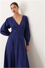 Макси-платье из поплина с длинными рукавами и V-образным вырезом артикул 151052486
