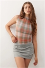 Топ с воротником-воронкой из сетчатой ткани с крупным клетчатым принтом артикул 147471405