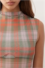Топ с воротником-воронкой из сетчатой ткани с крупным клетчатым принтом артикул 147471405