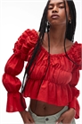 Блузка из красного льна с рюшами от Sadie артикул 143175468